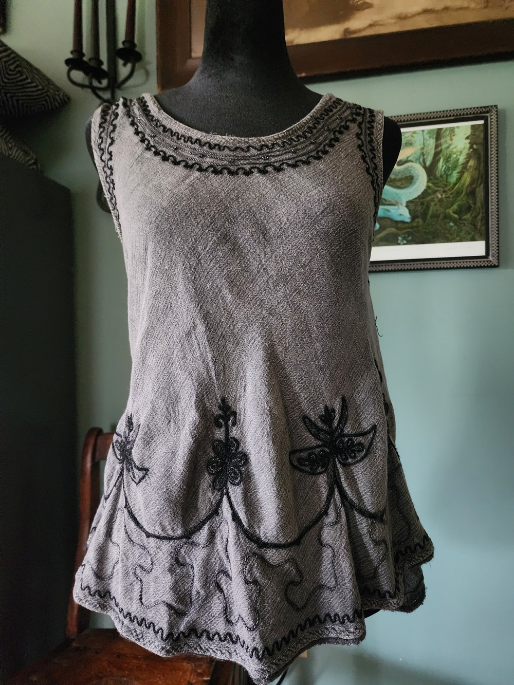 Hippie Boho Embroidered Sleeveless Tunic Top